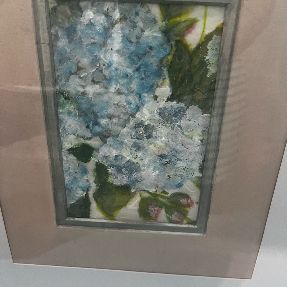 Elegant Blue and Green Floral Art in White Framed Hand Painted/ signed - Picture 2 of 6